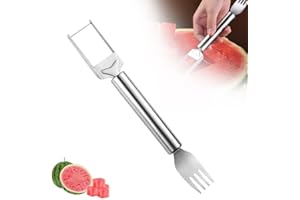 KRUGGO Upgraded 2-in-1 Stainless Steel Fruit Cutter, 2024 New Watermelon Fork Slicer Cutter Slicer Tool, Dual Head Fruit Forks Slicer Knife with Round Handle (1 PCS)