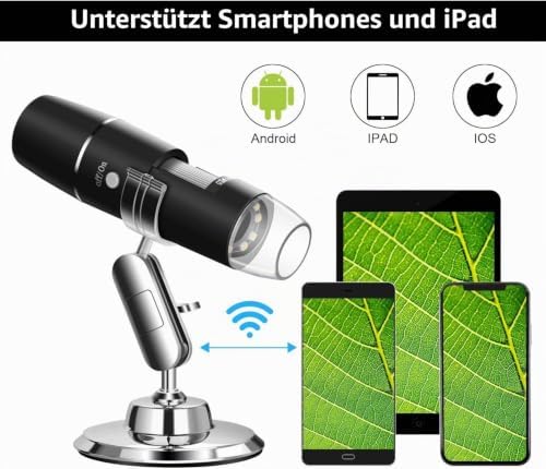 WiFi USB Digitales Mikroskop 50X-1000X Vergrößerung, Tragbares Mikroskop mit Foto- und Videofunktion, Kabellose HD Endoskop Kamera 8 LEDs, kompatibel mit iPhone, iPad und Android-Geräten