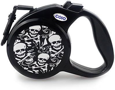 Retractable Dog Leash，Coio Pet Leash Training Walking Leash 16ft for Small&amp;Medium Dogs Up to 55lbs,Modern Ergonomic Design,Environment-friendly Materials (Skull)
