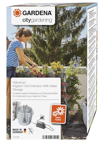 Gardena NatureUp! Erweiterungsset Bewässerung Wasserbehälter: Bewässerung ohne Wasseranschluss, Erweiterung zu Bewässerungsset Vertikal und Ecke, Transformator und Niederspannungspumpe (13158-20)