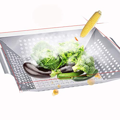 GEMGO Vegetable Grill Basket, Outdoor Grilling Accessories for Grilling Veggies Fish Meat and Shrimp, Use as Grill Topper Barbecue Wok Pan (12 inch)