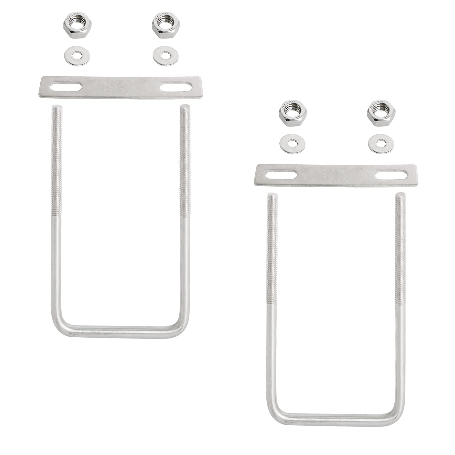 Aopin Square U-Bolt 2.17"(55mm) Inner Width U Bolts Brackets 304 Stainless Steel M8 with Nut, Plate, Washer for Car/RV/Trailer Bumper,2 Sets