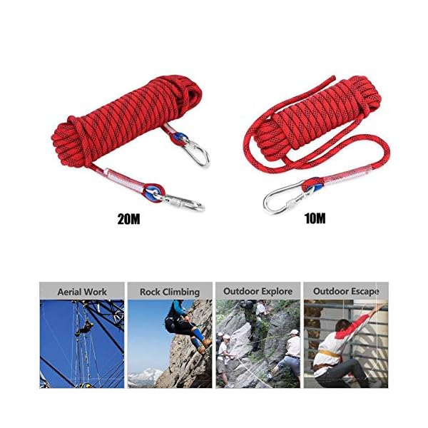 Dioche Seil,Kletterseil mit Karabiner schweres Paracord Panchute Corad Lanyard Fluchtseil Rettungsfallschirmseil… – Bild 6