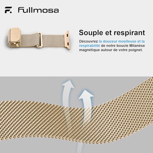 Fullmosa Compatible Apple Watch Band 42(S11/10) 41mm 40mm 38mm for Women Men Milanese Loop Stainless Steel Bracelet iWatch SE 3/2/1 Series 11 10 9 8 7 6 5 4 3 2 1 42/41/40/38mm Gold