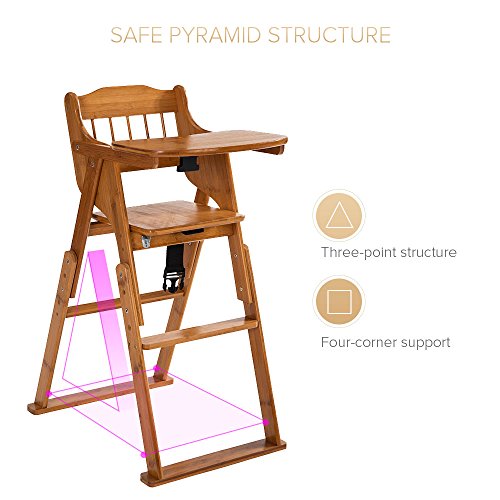 ELENKER Wood Baby High Chair with Tray. 3 Gear Adjustable Height
