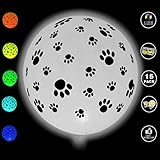 Ecparty LED Light Up White Latex Colors Change Balloons 15 Pack With Black Paw Prints