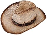 Halconia Mens Straw Weave Western Cowboy Hat Outdoor Wide Brim Hat w/Band Decor