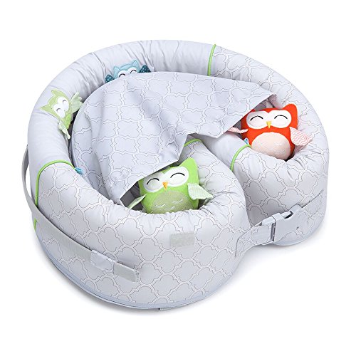 LulyBoo Portable Owl Theme Baby Lounge with Activity Bar and Rattle Toys