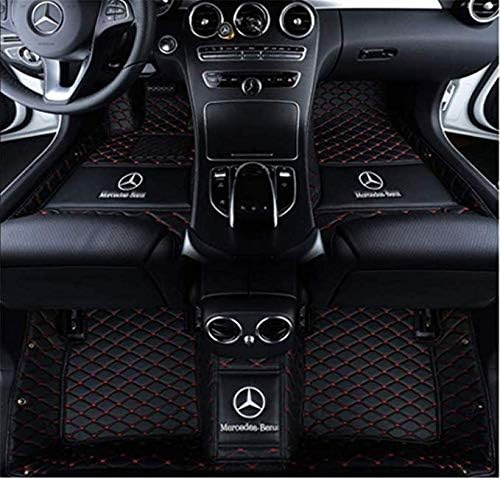 Custom Fit XPE Leather 3D Full Surrounded Waterproof Car Floor Mats for Mercedes-Benz C200 C250 C280 C300 C350 C43 C63 car Floor mat with Logo (Black red, Benz C Class 4 Door 2015-2016)