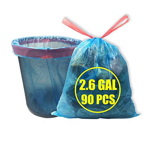 Small drawstring trash bags(2.6 gallon 3roll/90 counts) , Extra Strong Garbage Bag?blue?