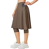 ANIVIVO 24" Long Knee Length Skirted Leggings for Women, Athletic Pleated Skirt with Leggings Workout Skirt Pockets