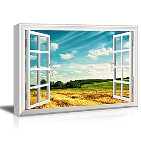 Window View Canvas Wall Art - an Open Wheat Field - Giclee Print Gallery Wrap Modern Home Art Ready to Hang - 12x18 inches