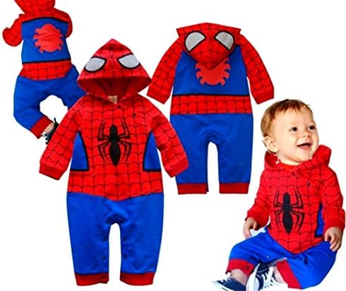VogueFashion Baby Superhero Jumpsuit with Removable Cape and Shoes (0-6 Months, Spiderman)