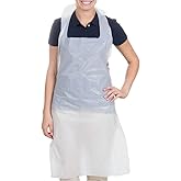 GSHLLO 10 PCS White Disposable Aprons - Plastic, Polythene, Waterproof for Cooking, Cleaning
