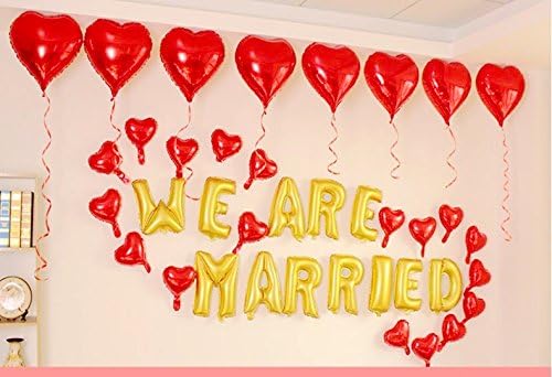 Sincere Trading 38 Pcs We Are Married (16" x 12+18" x8+ 10" x18) Foil Balloons Set Romantic Wedding, Anniversary,Vow Renewal, Engagement Party, ( Wedding)