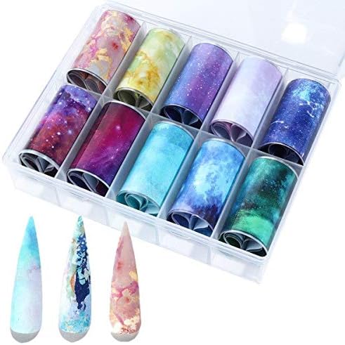 10 roll/Box 100cm Constellation Star Sky Small Flower Universe Galaxy Marble Series Nail Foil Sky Dream Catcher Transfer Sticker Nail Art (Marble)