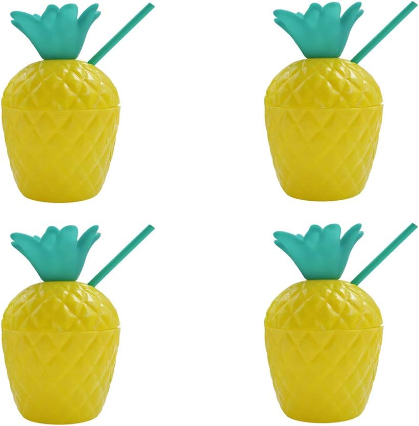 STOBOK 8pcs Pineapple Drink Cups with Straws Plastic Hawaii