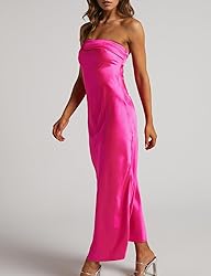 Realtix Satin Silk Backless Tube Tops Maxi Dress