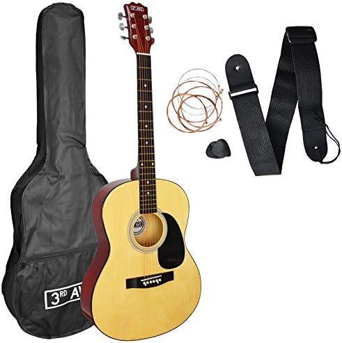 3rd Avenue Full Size 4/4 Acoustic Guitar Steel String Pack Bundle for Beginners, 6 Months FREE Lessons, Bag