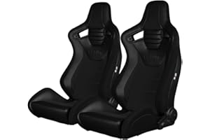 BRAUM Elite-S Series Racing Seats – Black Leatherette with Black Jacquard Fabric – Reclining Seat Set with Carbon Fiber Backing – Set of 2 (BRR1S-BKBS)
