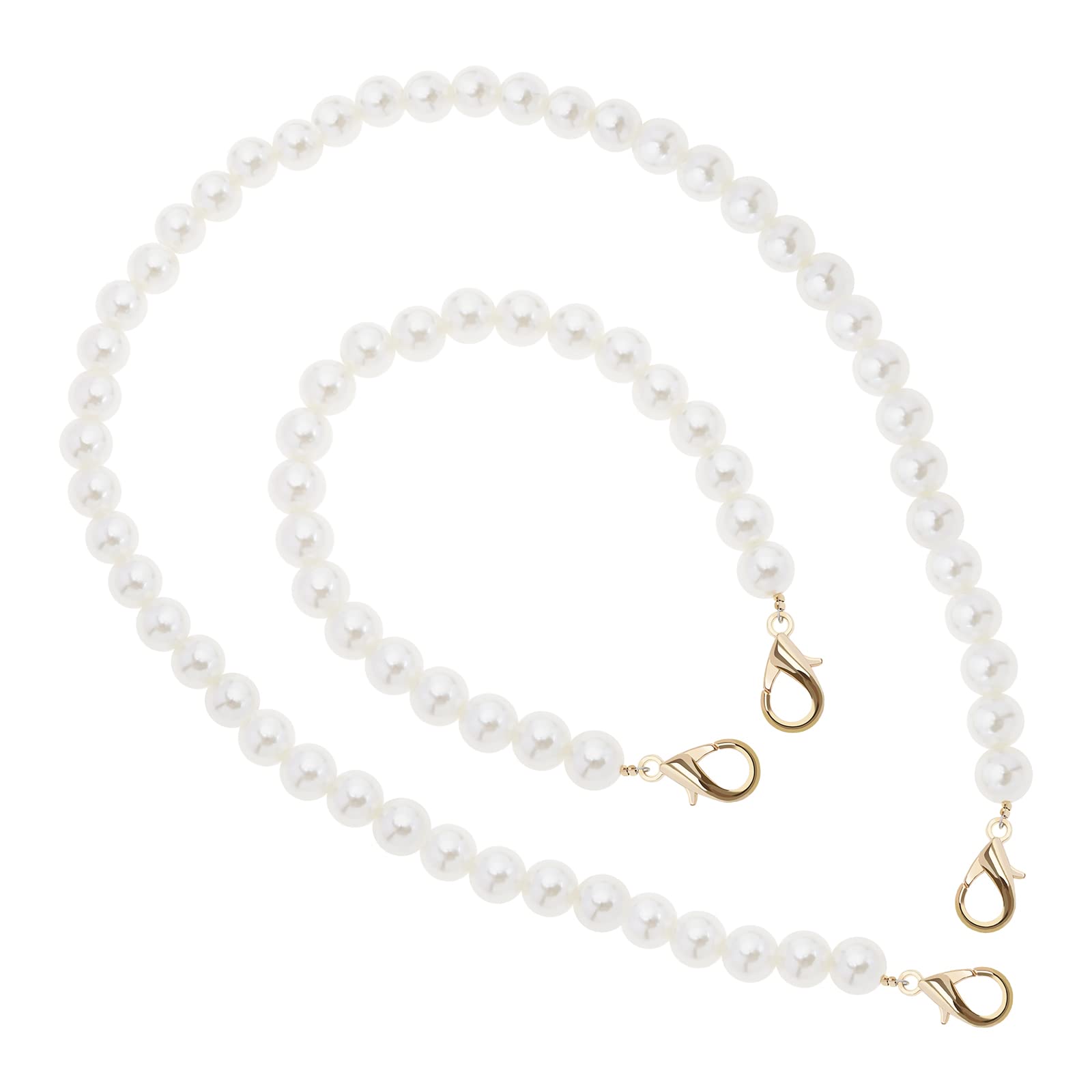 eMagTech 6Pcs Imitation Pearl Handbag Strap Replacement Pearl Bead Handbag Chain Handle Pearl Purse Strap in 2 Different Size Decorative Accessories for Bag Making 25cm 50cm