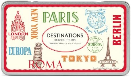 Cavallini Destinations Cities Travel Rubber Stamps in Tin