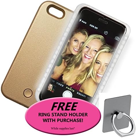 Lux Ambition iPhone 7 Illuminating LED Light Phone Case For Selfies, Face Time, Make-Up &amp; Flashlight, Equipped With Dimming And Strobe Functions! Take Flawless Photos! (Gold)