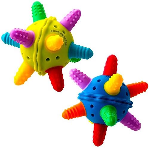 Baby Teether Ball Rattle Toy [2 Pack] Secret Music Bell Inside – Baby Pacifier - Soothe Sore Baby Gums
