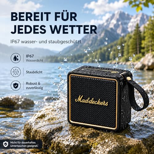 MG II Bluetooth Speaker, 24W RMS Continuous Power, Bluetooth 6.0, DSP Sound, IP67 Waterproof & Dustproof, 17H+ Battery, RGB Light, TWS Stereo, 3 EQ Modes, Type-C Charging, AUX/TF/USB, Black & Brass