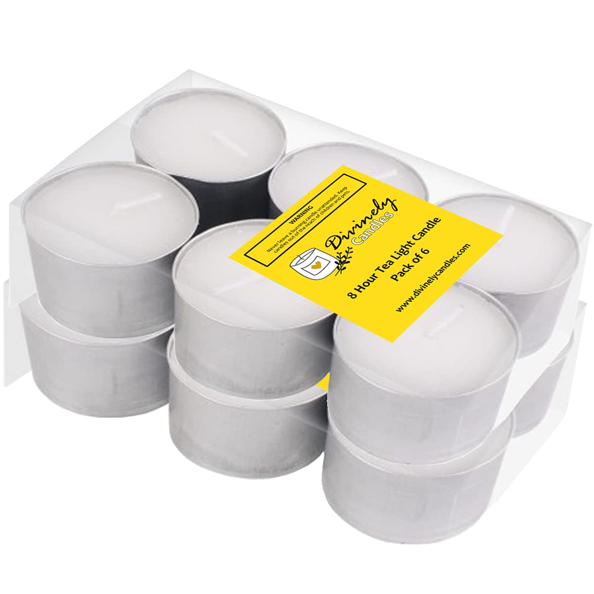 Divinely Candles® 8 Hour Tea Lights (12 Pack) White Long Lasting Tea Lights Unscented 8 Hour Burning Tea Light Candles Non-Toxic Long Burning Time Tea Lights Long Lasting Tea Lights