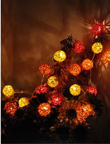 Nantonin 20 Balls LED Cotton Ball Light Fairy String Lights for Home Decor Christmas Decor Xmas Decor(Batteries or Plug-in) (battery, red+orange+yellow)