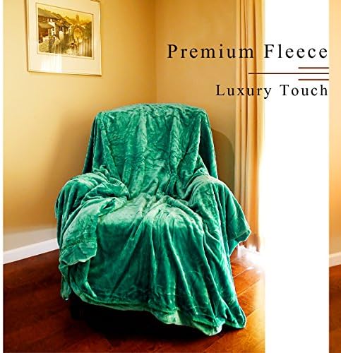 2 Layer Velvet Plush Throw, Floral Embossed Fleece Throw Blanket, Solid Green Micro Plush Throw Blanket, 84 By 76 Inch