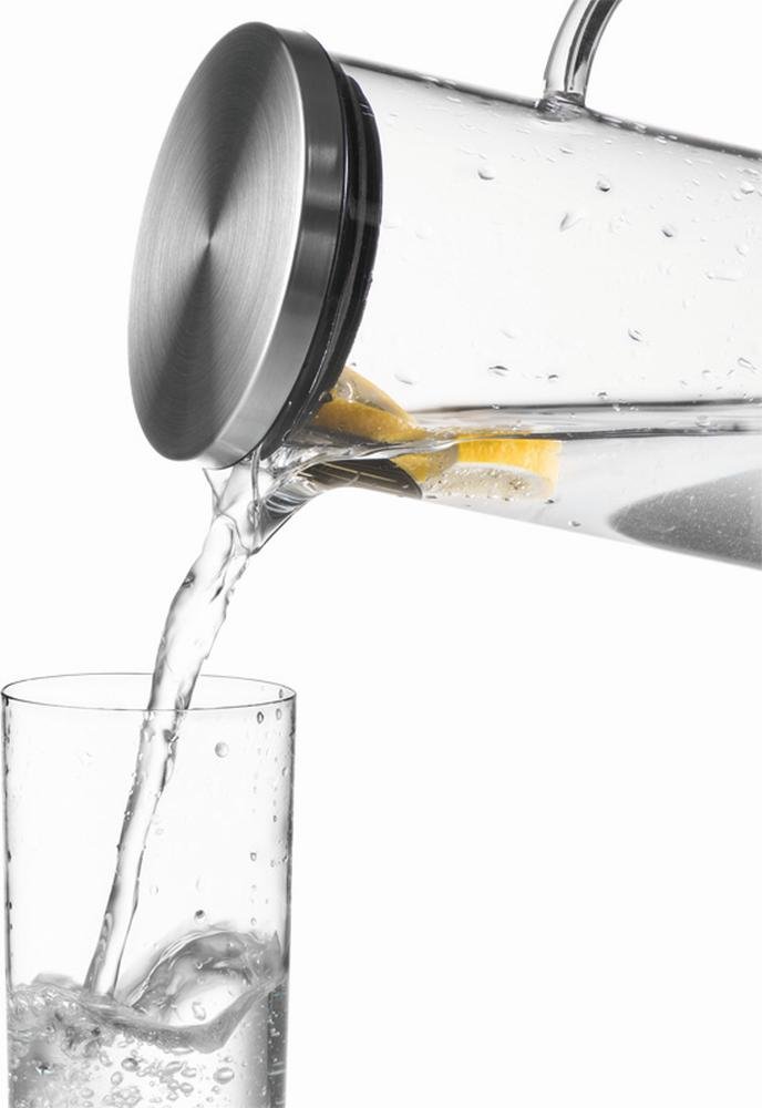 Glass carafe Ø 9,5 cm, H: 27 cm, 1,5 Liter glas, stainless steel cover