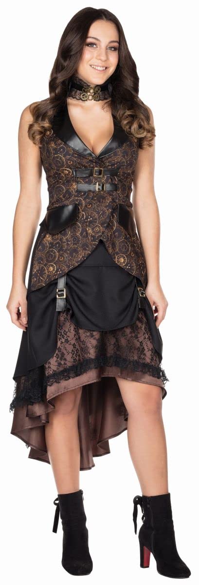 Rubie's 13326-36 Steampunk Skirt Brown Size Women's Dial Printed Carnival Costume Dress, Multicoloured, 36 (EU)