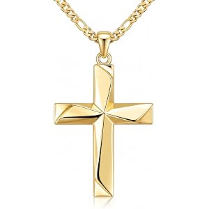 Koyretyu 14K Gold Cross Pendant for Men - Irregular 3D Faceted Cutting, Hand-Polished High-Shine Cross Charm for DIY Necklace