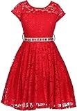 Big Girl Cap Sleeve Lace Skater Stone Belt Flower
