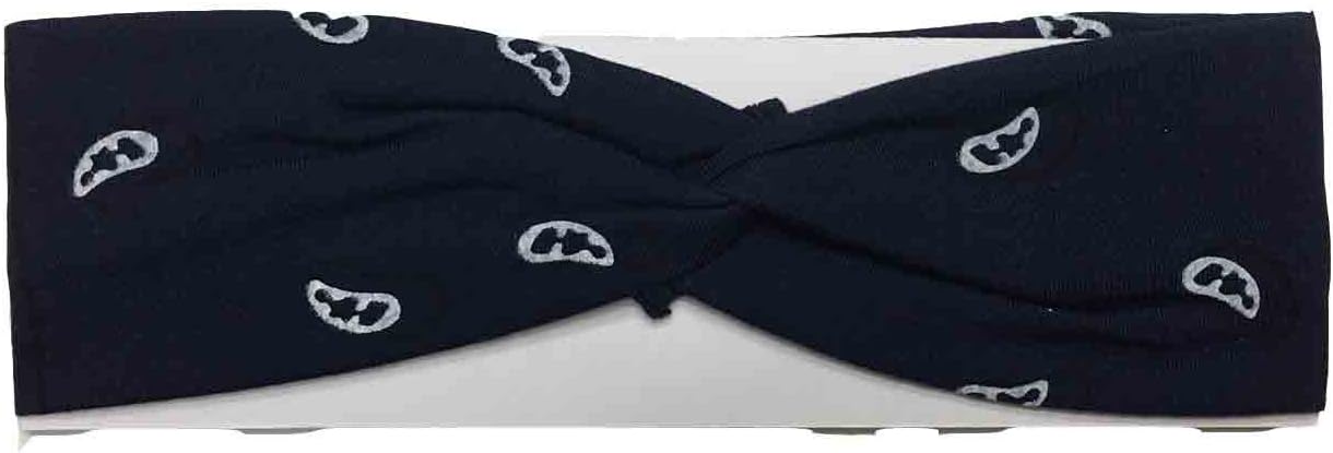 Bandana Print Headband Women's Yoga Hair Wrap Paisley Twisted 3" Stretchabable (Navy Blue)