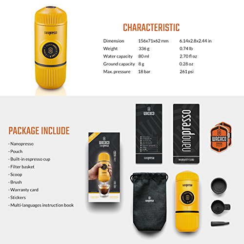 Wacaco Nanopresso Portable Espresso Maker, Upgrade Version of Minipresso, 18 Bar Pressure, Yellow Patrol Edition, Extra Small Travel Coffee Maker, Manually Operated. Perfect for Kitchen and Office - Thumbnail 6