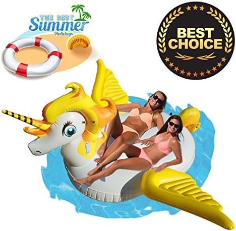 Unicorn Pool Float Giant Inflatable Pegasus Floating Lounger Ride-on Swimming Toy Floatie Raft Outdoor Summer Swim Party for Kids Adults