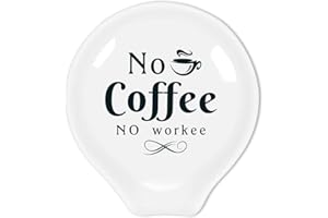 Uhealik Funny Coffee Quote Ceramic Coffee Spoon Holder-Coffee Spoon Rest -Coffee Station Decor Coffee Bar Accessories-Coffee Lovers Gift for Women and Men (No Coffee No Workee)