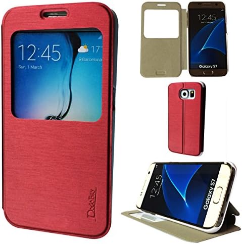 DodoBay® Samsung Galaxy S7 Case Luxury Ultra Slim Thin Fit View Window Flip Folio PU Leather Cover Wallet with Folding Stand for Samsung Galaxy S7 - Red