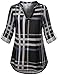 SeSe Code Long Sleeve Casual Shirts For Women, Ladies Plaid 2XL Tunic For Leggings Work Office Wear Maternity High Low Top Stretch Ruffles Baggy V Neck Blouse Gray and Black XXL