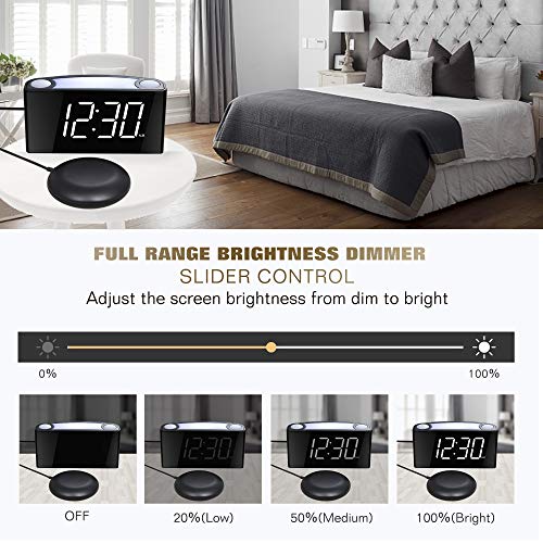 ROCAM Vibrating Loud Alarm Clock with Bed Shaker, Best Sounds, Large LED Display with Dimmer, 7 Colored Night Light, Dual USB Charging Ports for Heavy Sleepers, Hearing Impaired, Deaf People, Seniors