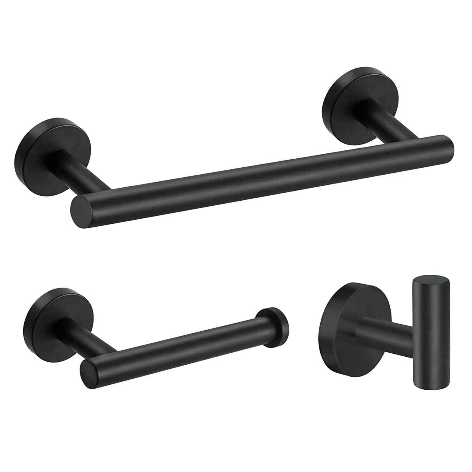 Matte Black Bathroom Hardware, NSCMQSL Bathroom Accessories Set Includes Toilet Paper Holder 12 Inch Towel Bar Robe Hook Wall Mounted,3 Pieces