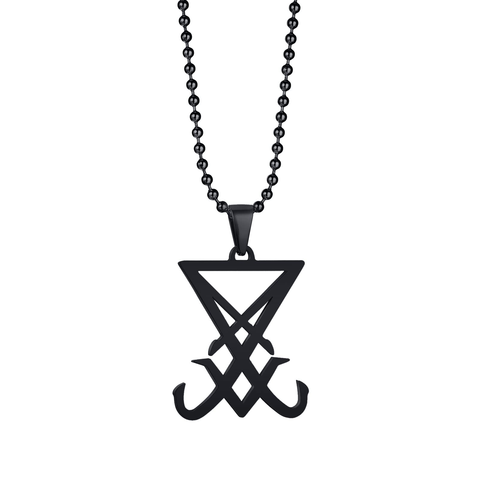 Sigil Of Lucifer Necklace - Satan Satanic Symbol Pendant Necklace Goth Gothic Witch Seal of Lucifer Alchemy Symbolic Gift For Men Gift Jewellery Halloween Christmas 24" Ball Chain, Black