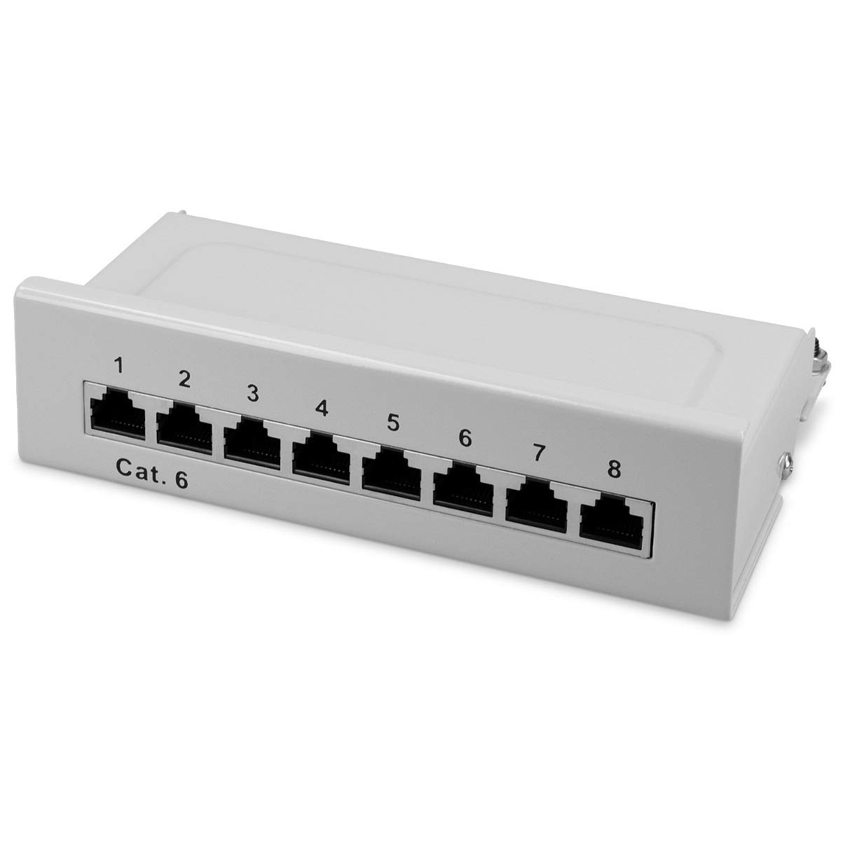 kwmobile Cat6 Patch Panel - Shielded Distributor Distribution Bay Field for Cat 6 Cable Network with Ground Wire in Grey - 8 Port, Wall Mount