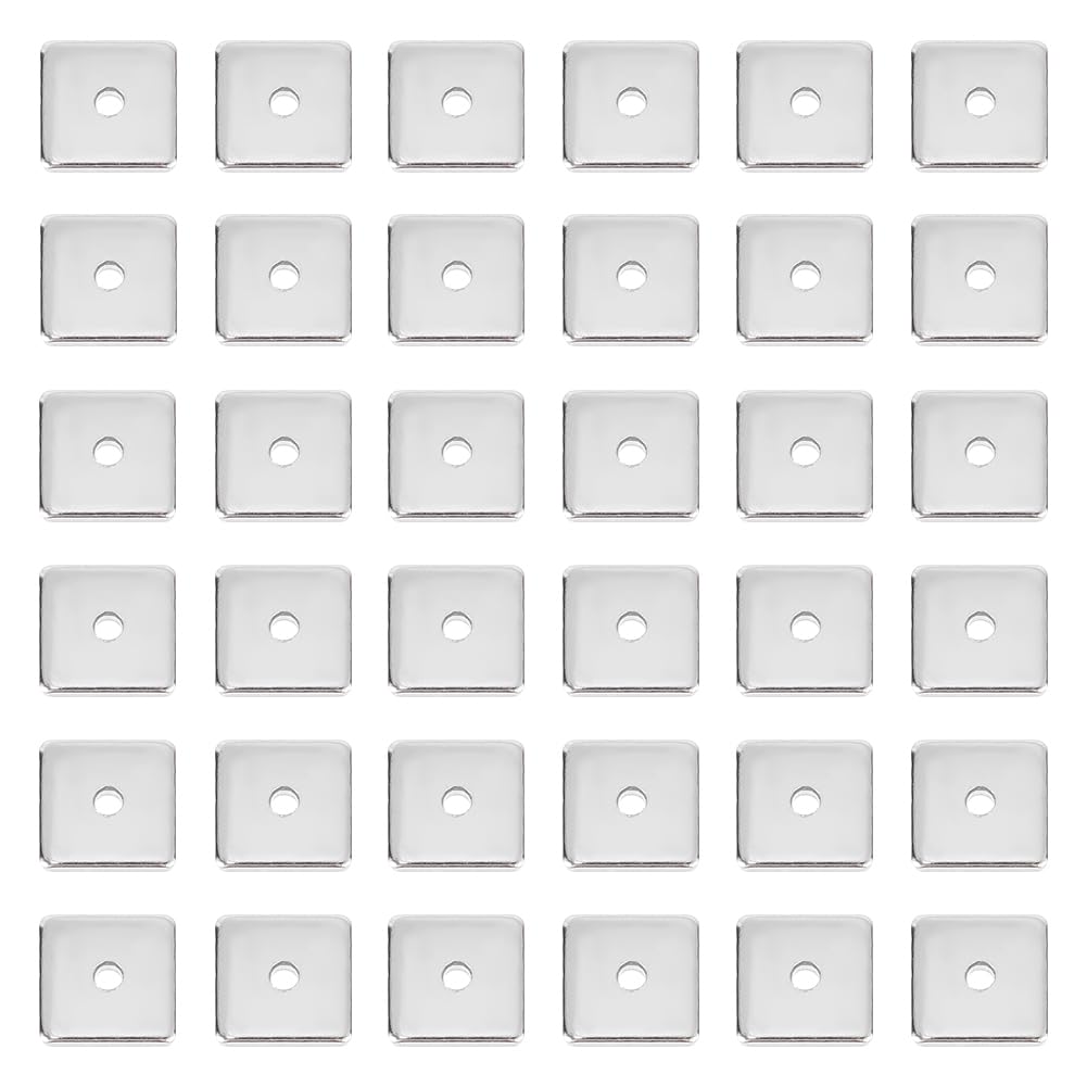 UNICRAFTALE about 100pcs 6mm Square Spacer Beads 1.2mm Small Hole Flat Beads Stainless Steel Loose Beads Metal Beads Smooth Surface Bracelet Beads for DIY Jewelry Making Stainless Steel Color