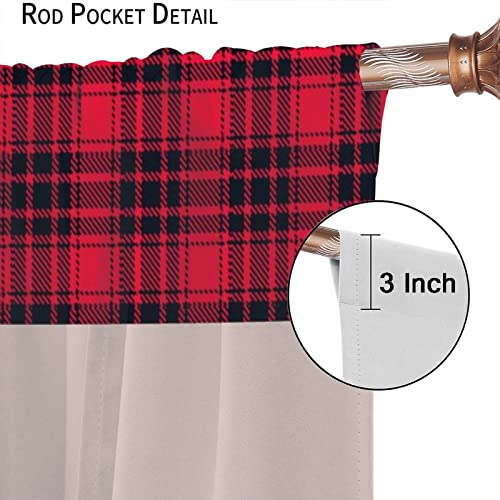 Kazynee Vintage Black Red Plaid Check Blackout Curtains for Bedroom