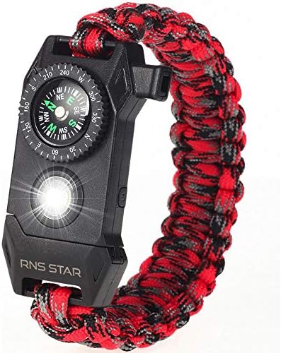 RNS STAR Paracord Survival Bracelet 6-in-1 - Hiking Gear Traveling Camping Gear Kit - 70% Bigger Compass LED SOS Emergency Function Flashlight,Fire Scrapper,Flint Fire Starter,Survival Knife