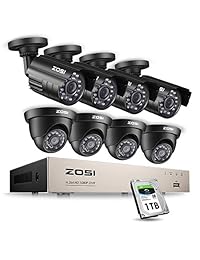 ZOSI 8CH 1080P Security Cameras System Surveillance Dvr with 2.0MP (8) Waterproof Security Cameras & 1TB Hard Drive for Home Office Security Outdoor Indoor & Motion Detection